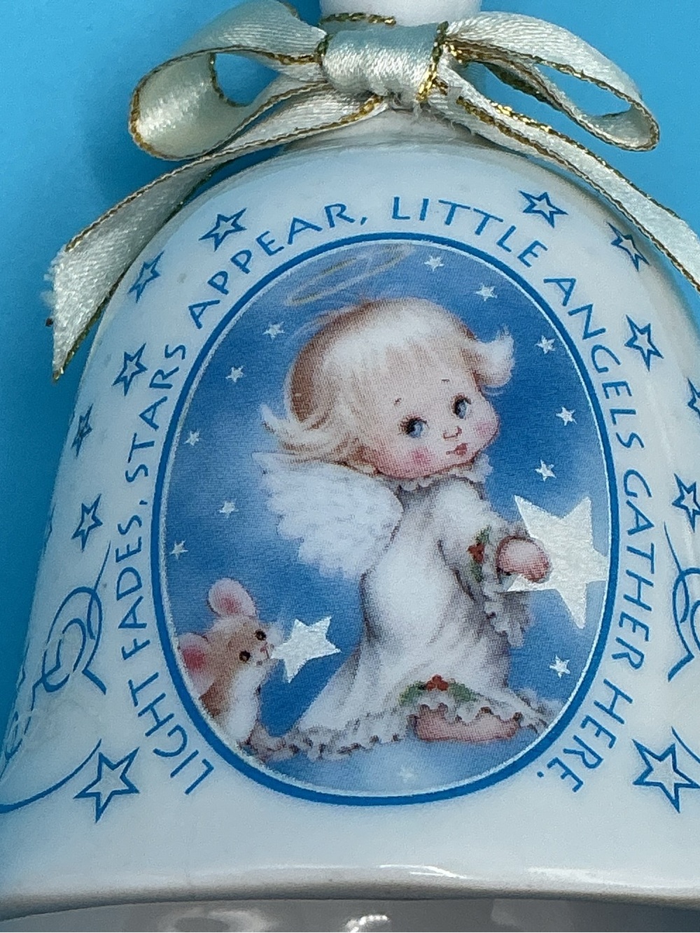 Porcelain Angel Bell Ornament in Blue and White